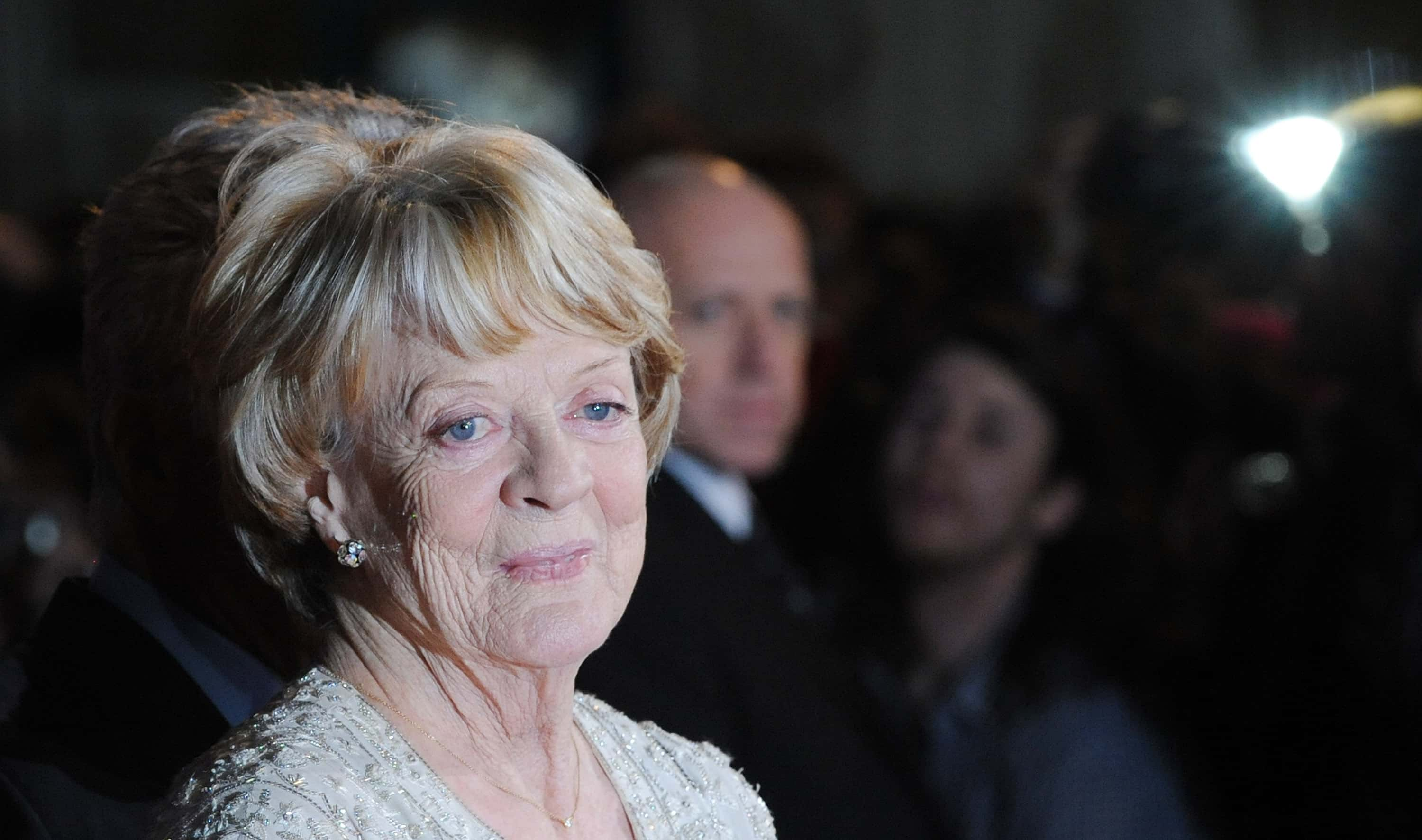 Dame Maggie Smith attends the Premiere of 'Quartet' in white top