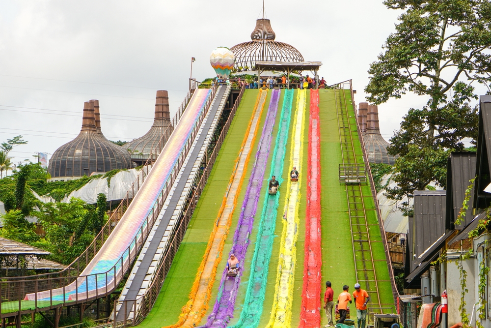 Rainbow slide with colorful carpets