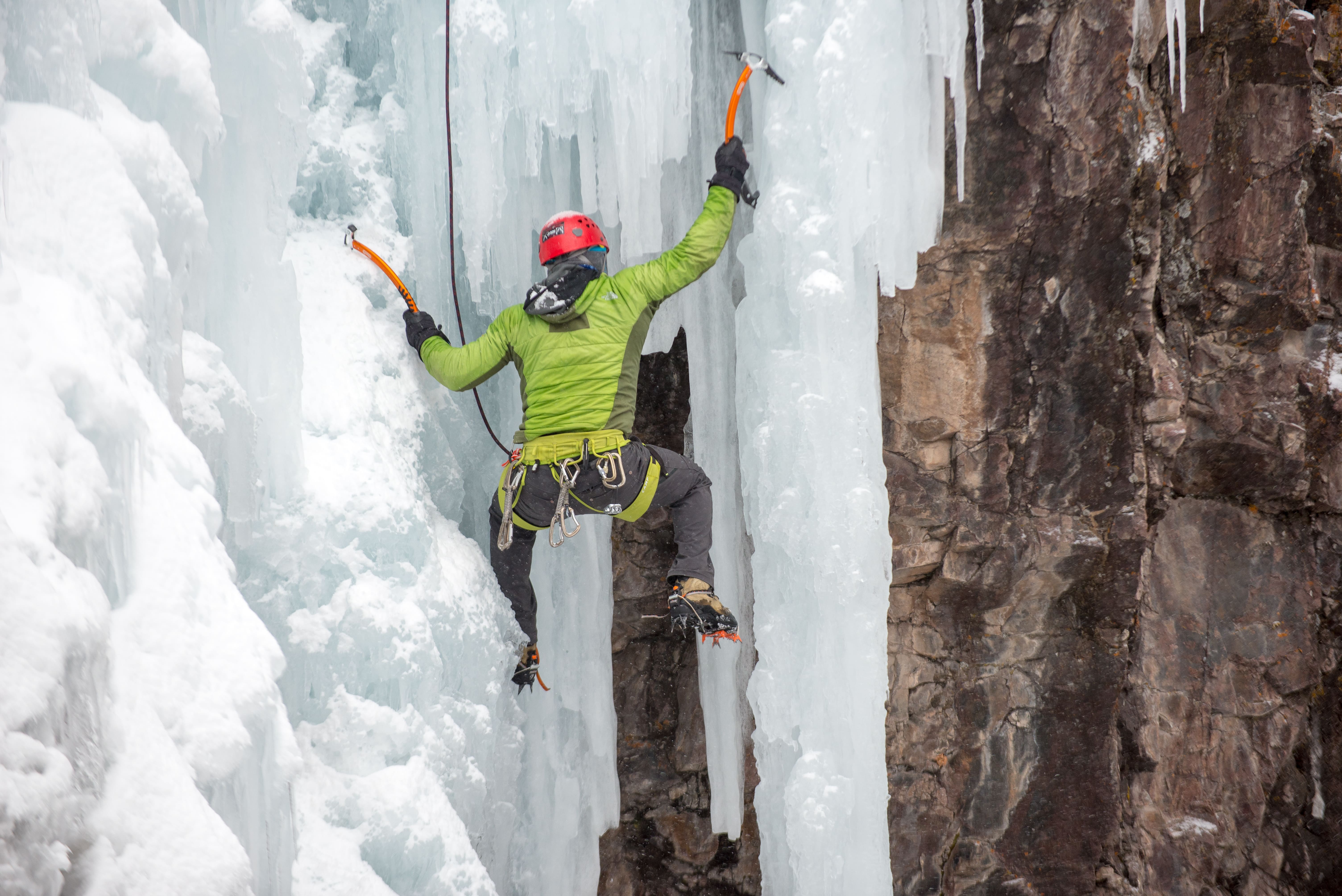 A person ice climbing in Ouray