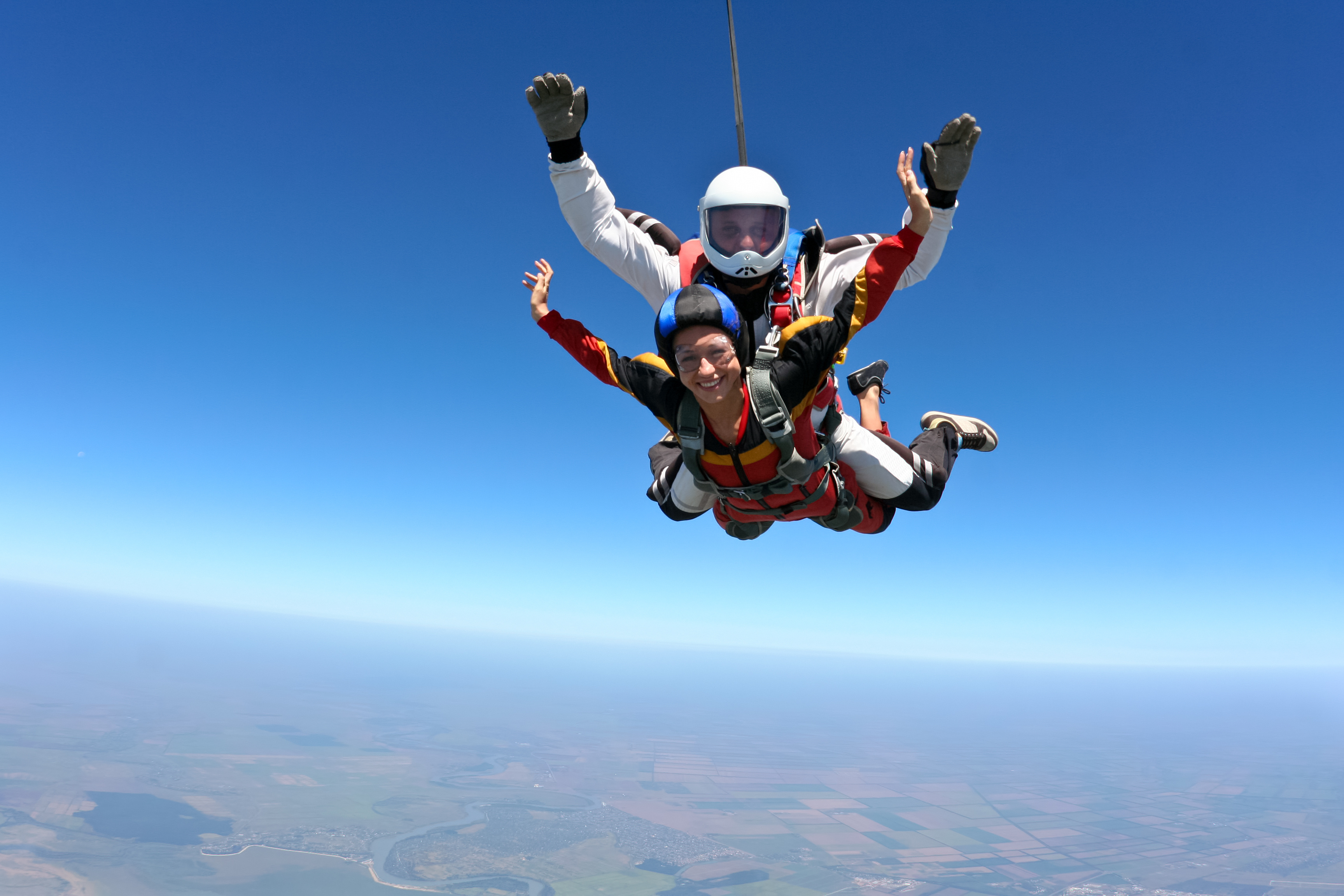 Two people skydiving