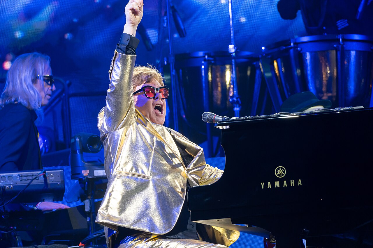 Elton John performing at Glastonbury Festival in 2023