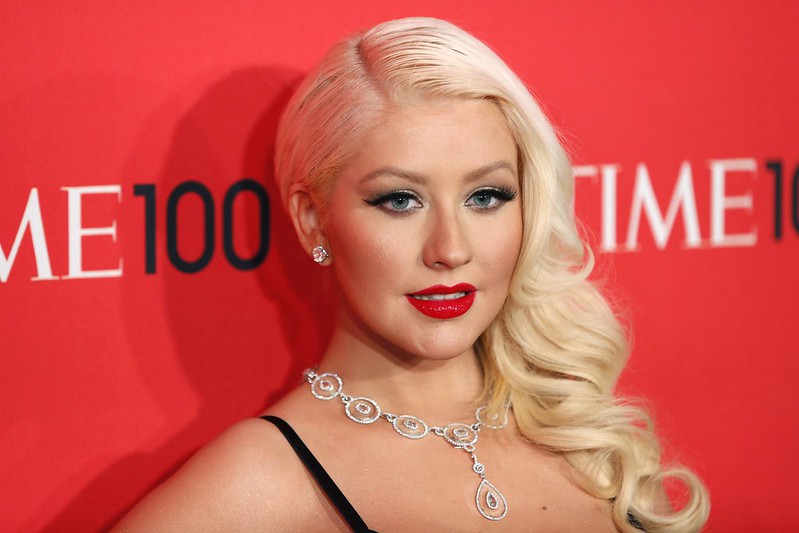 Christina Aguilera with red lipstick