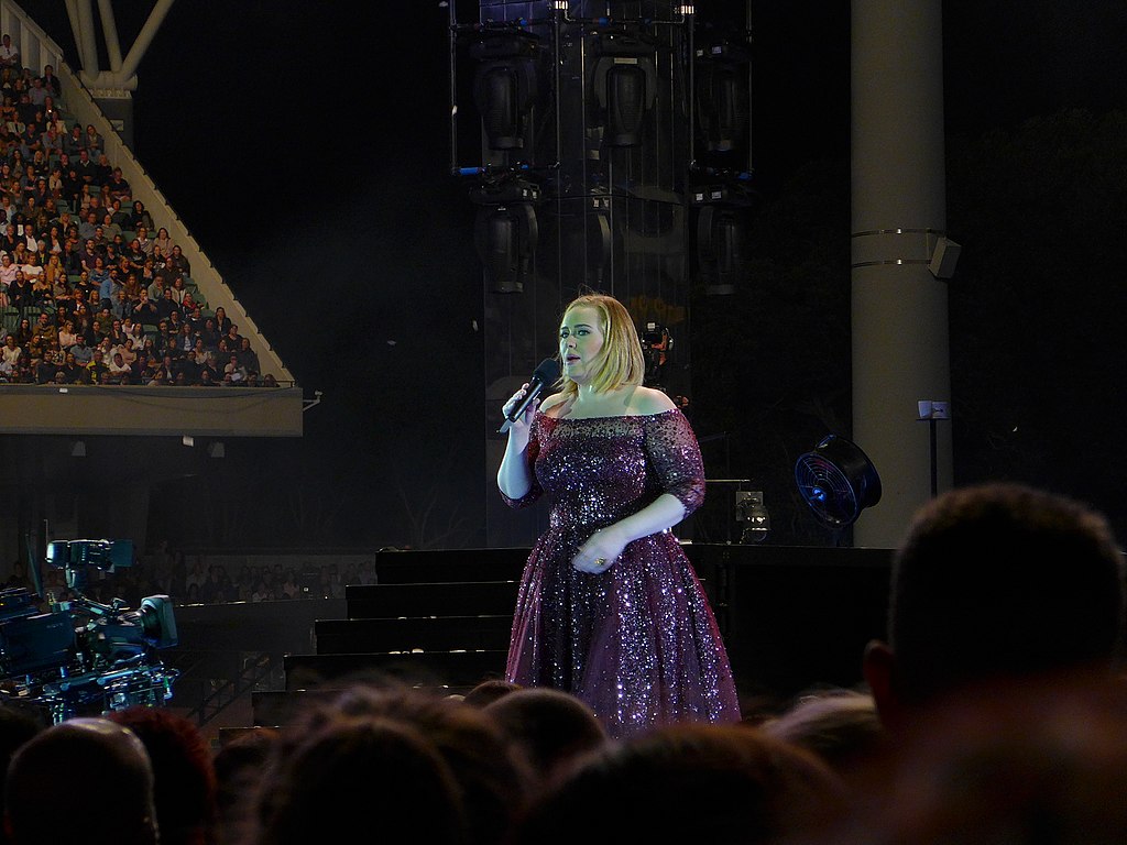 Adele performing on stage At Adelaide Oval, South Australia